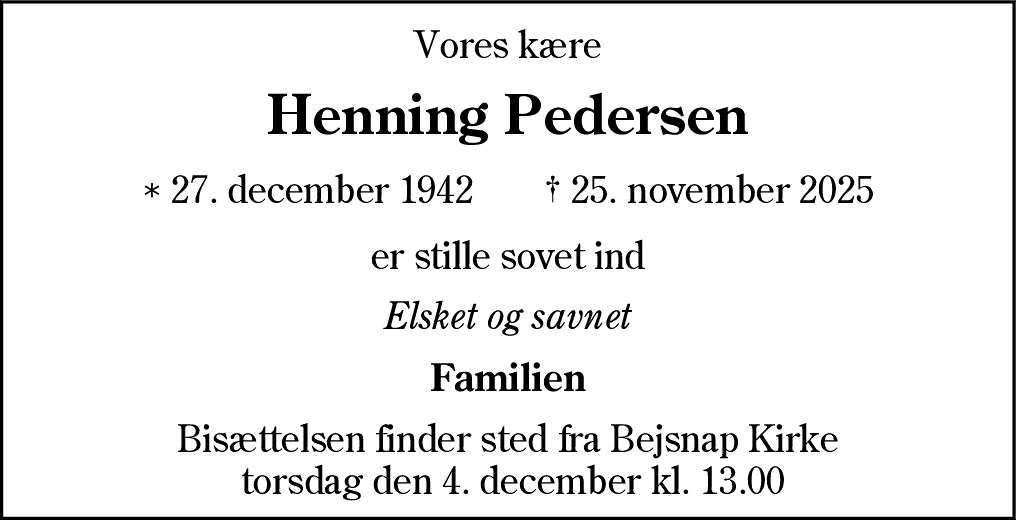 Dødsannonce for Henning Pedersen