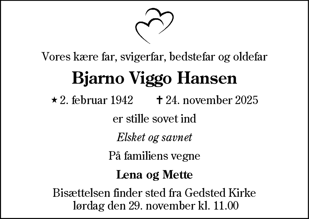 Dødsannonce for Bjarno Viggo Hansen