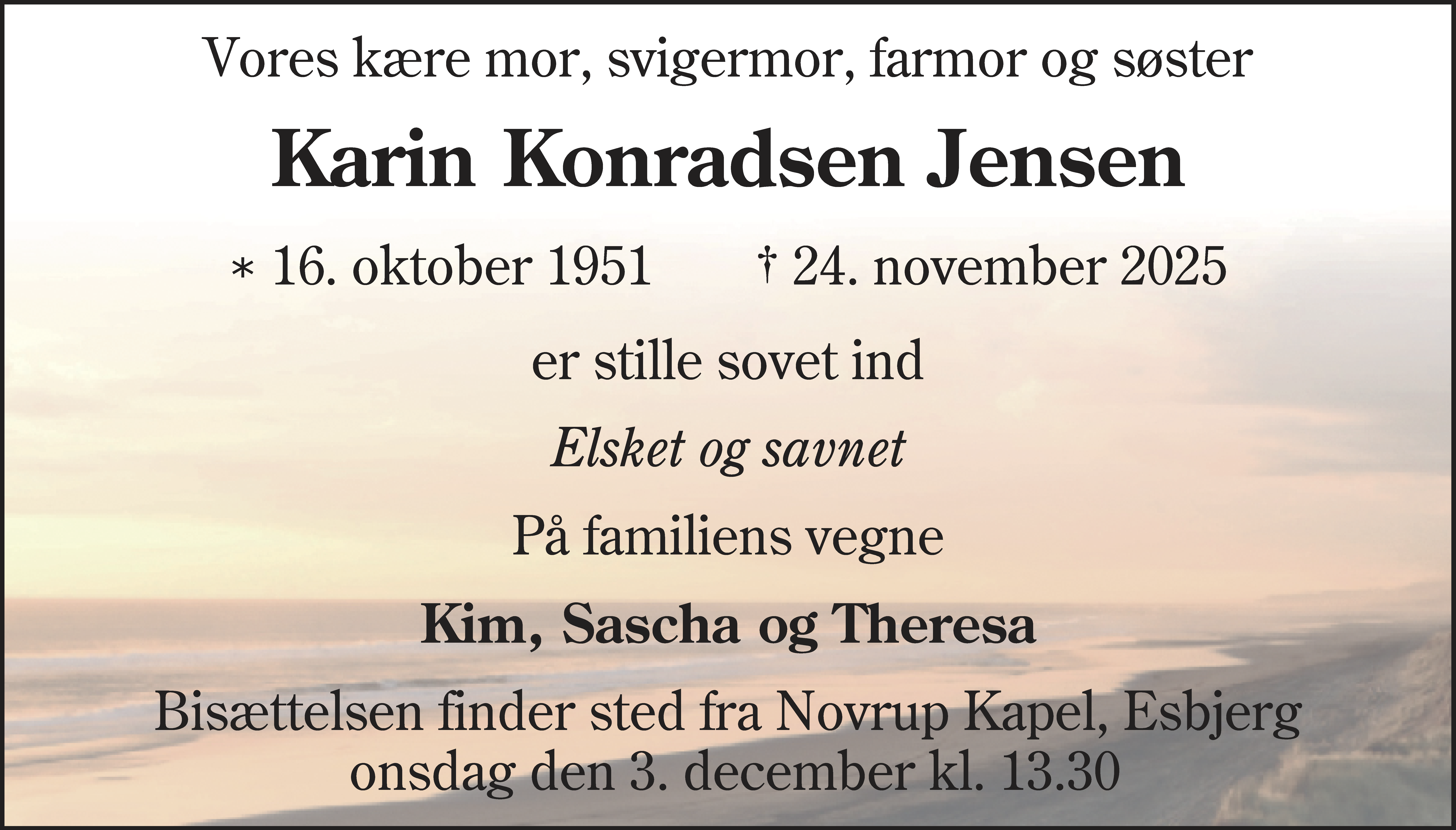 Dødsannonce for Karin Konradsen Jensen