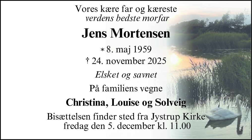 Dødsannonce for Jens Mortensen