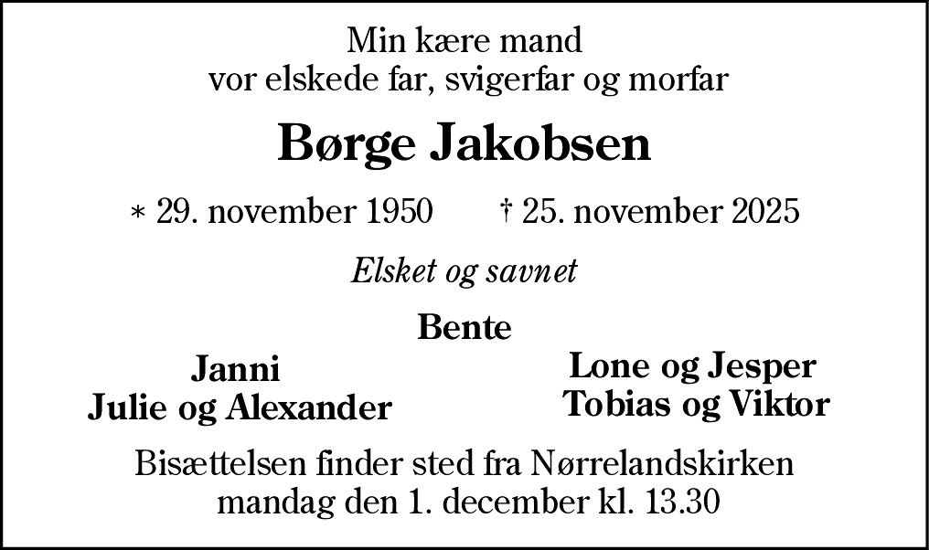 Dødsannonce for Børge Jakobsen