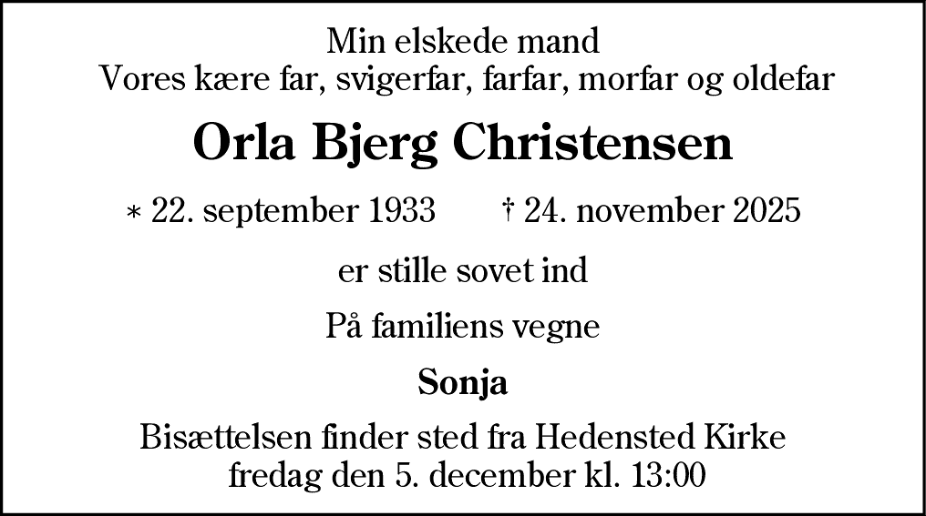 Dødsannonce for Orla Bjerg Christensen