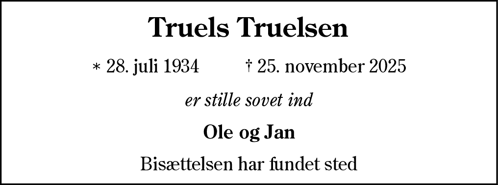 Dødsannonce for Truels Truelsen