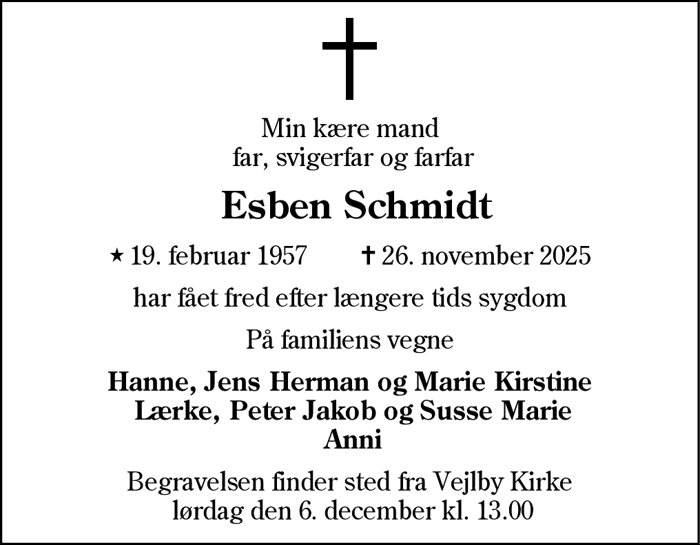 Dødsannonce for Knud Esben Vahle Schmidt