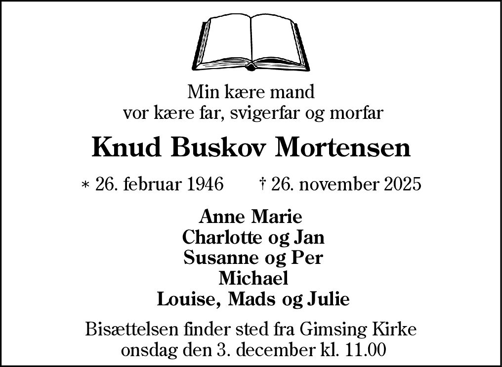 Dødsannonce for Knud Buskov Mortensen