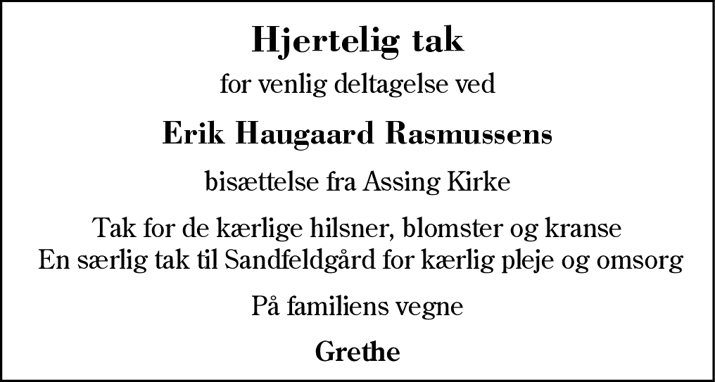 Dødsannonce for Erik Haugaard Rasmussen