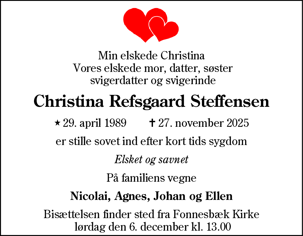 Dødsannonce for Christina Refsgaard Steffensen