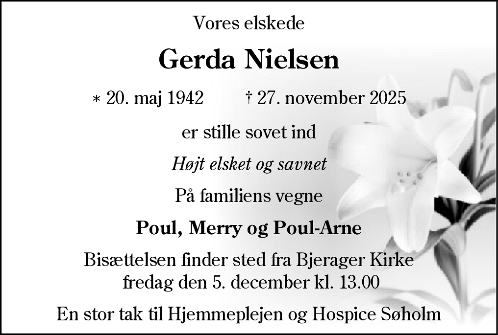 Dødsannonce for Gerda Elin Nielsen
