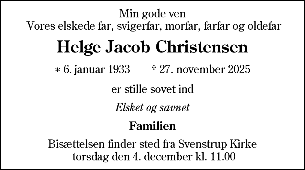 Dødsannonce for Helge Jacob Christensen