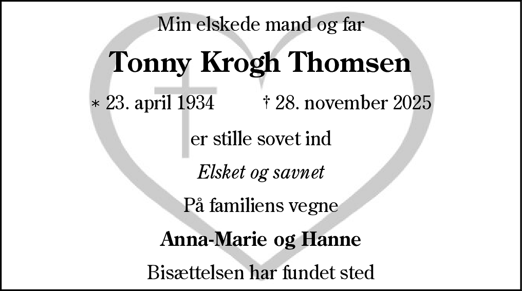 Dødsannonce for Tonny Krogh Thomsen