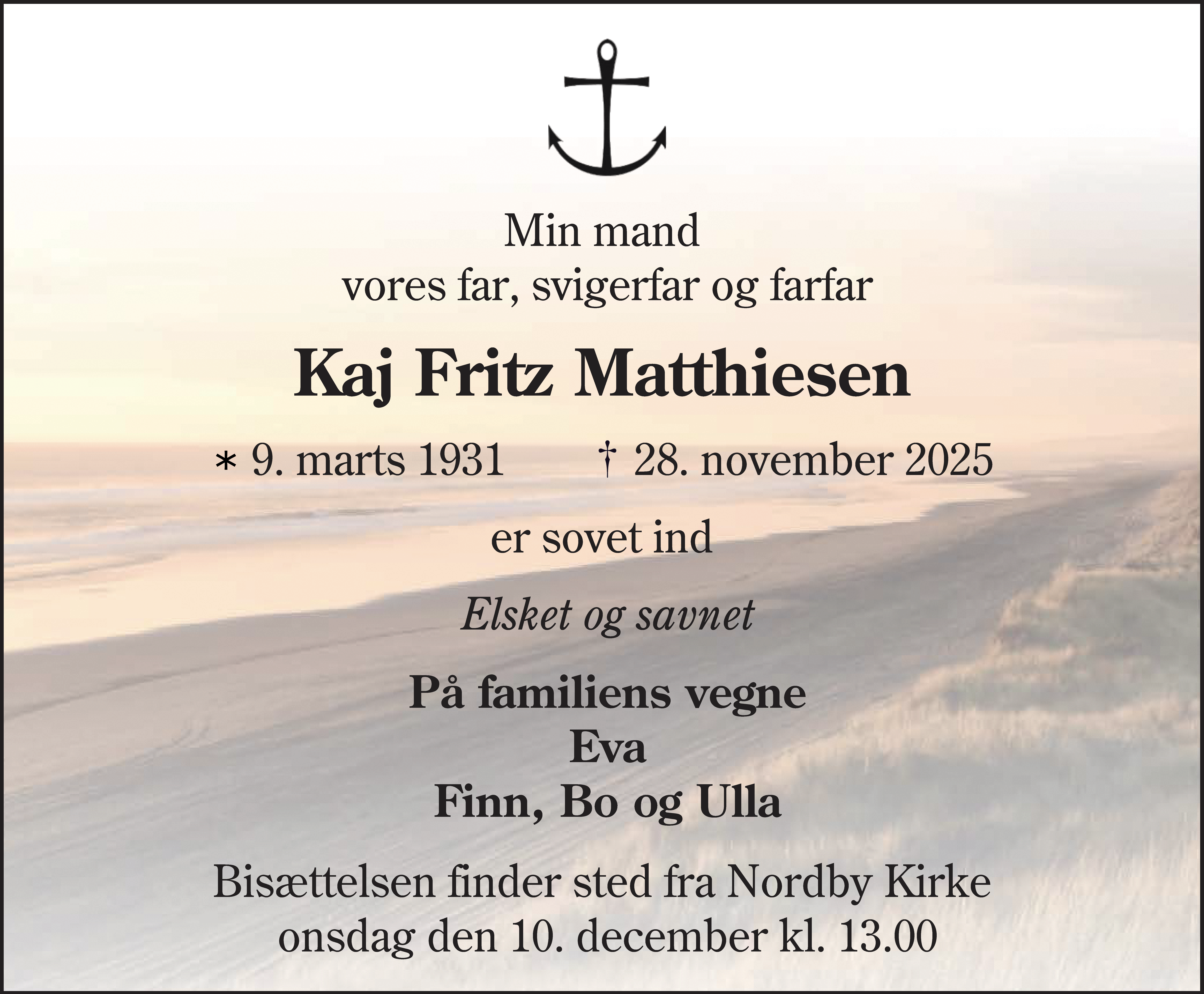 Dødsannonce for Kaj Fritz Matthiesen