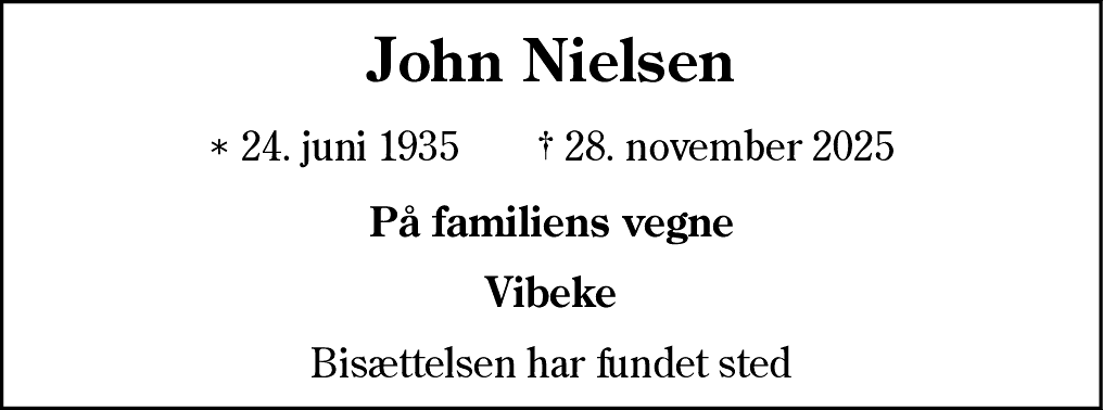 Dødsannonce for John Nielsen