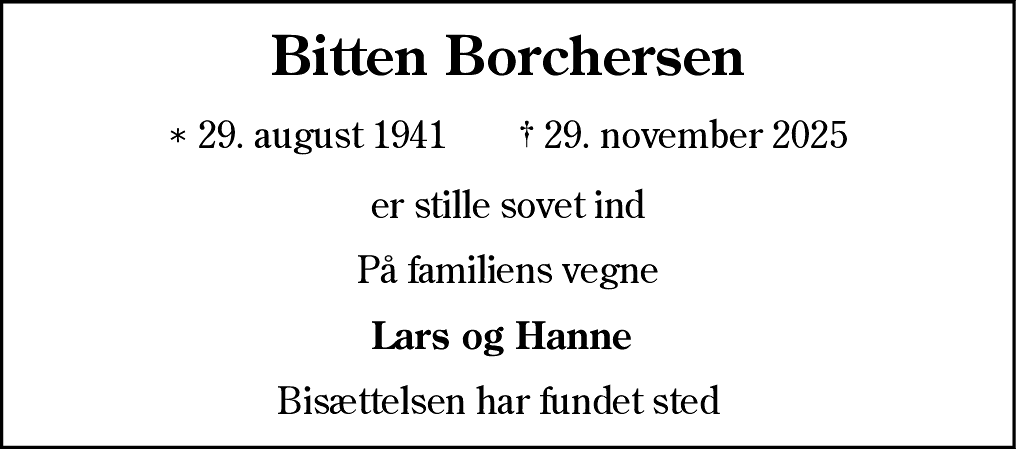 Dødsannonce for Bitten Borchersen