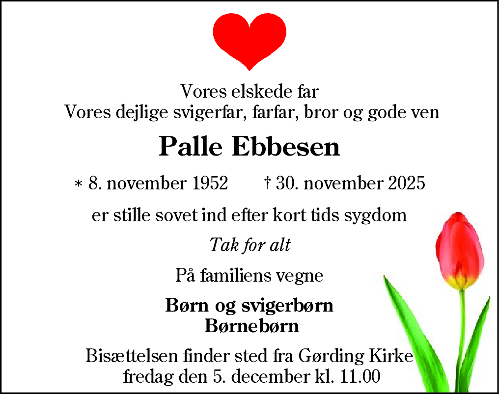 Dødsannonce for Palle Ebbesen