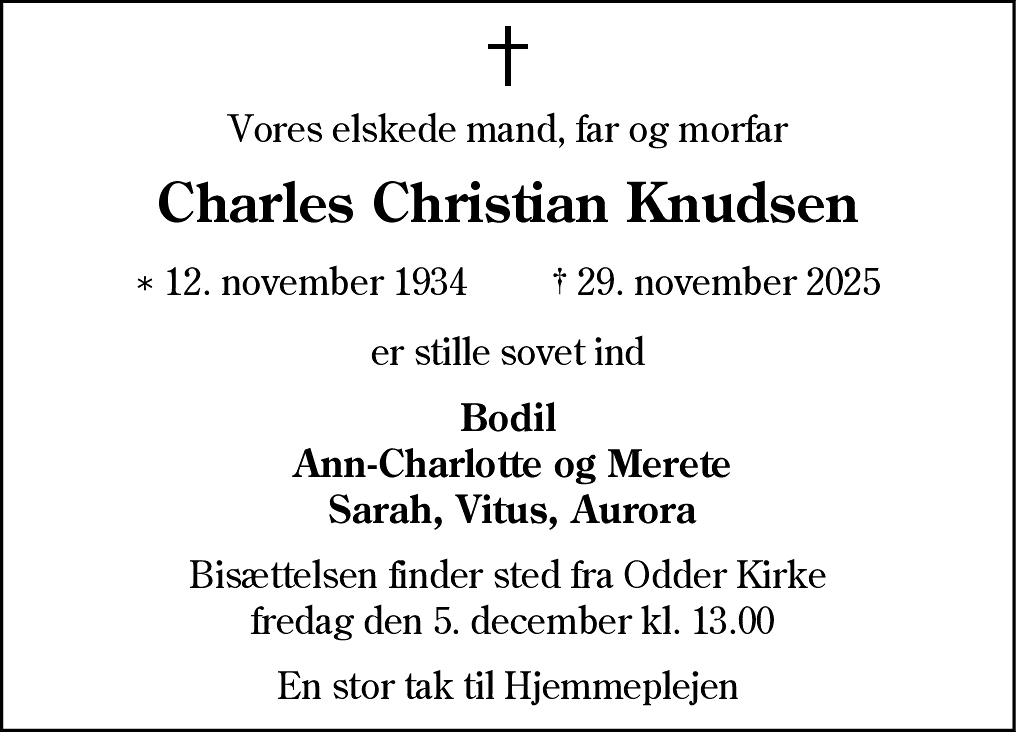 Dødsannonce for Charles Christian Knudsen