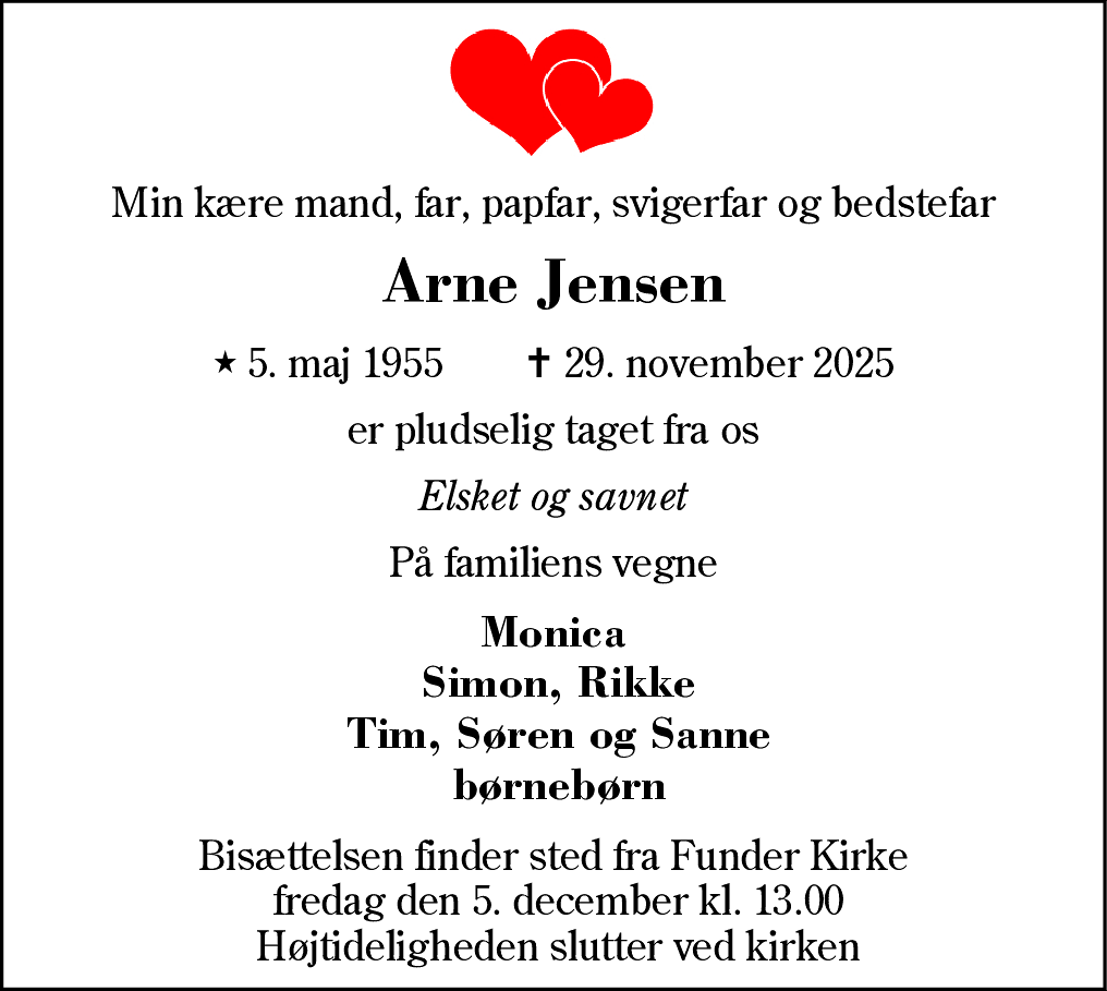 Dødsannonce for Arne Jensen