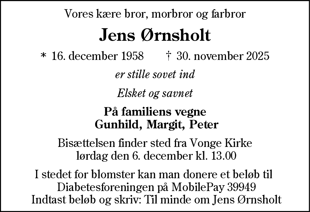Dødsannonce for Jens Ørnsholt