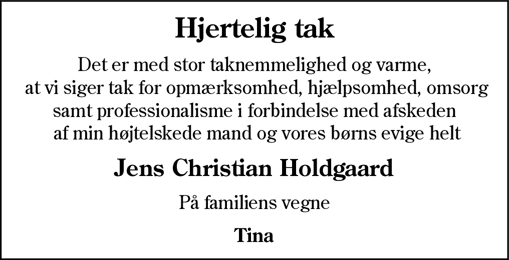 Dødsannonce for Jens Christian Holdgaard