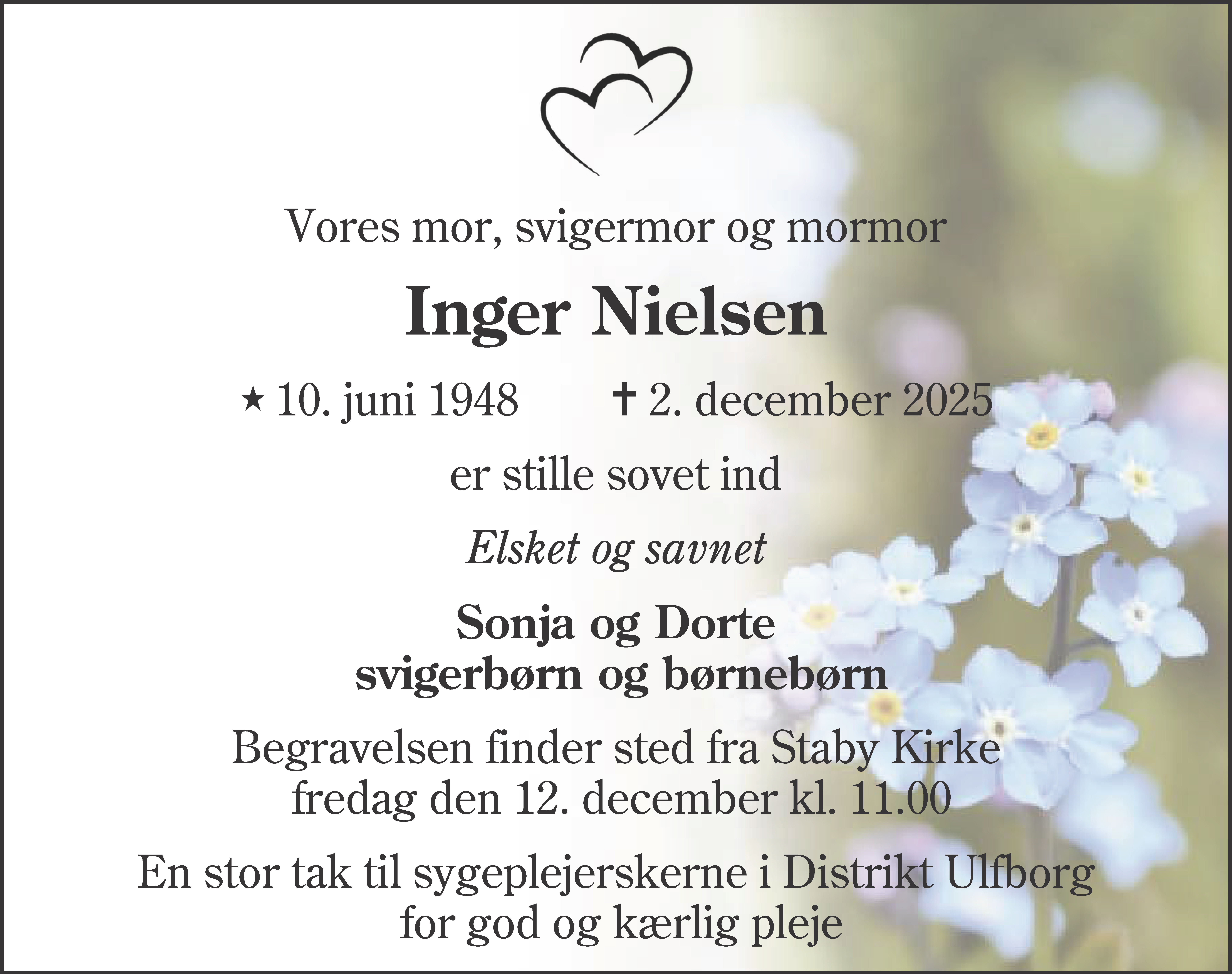 Dødsannonce for Inger Nielsen