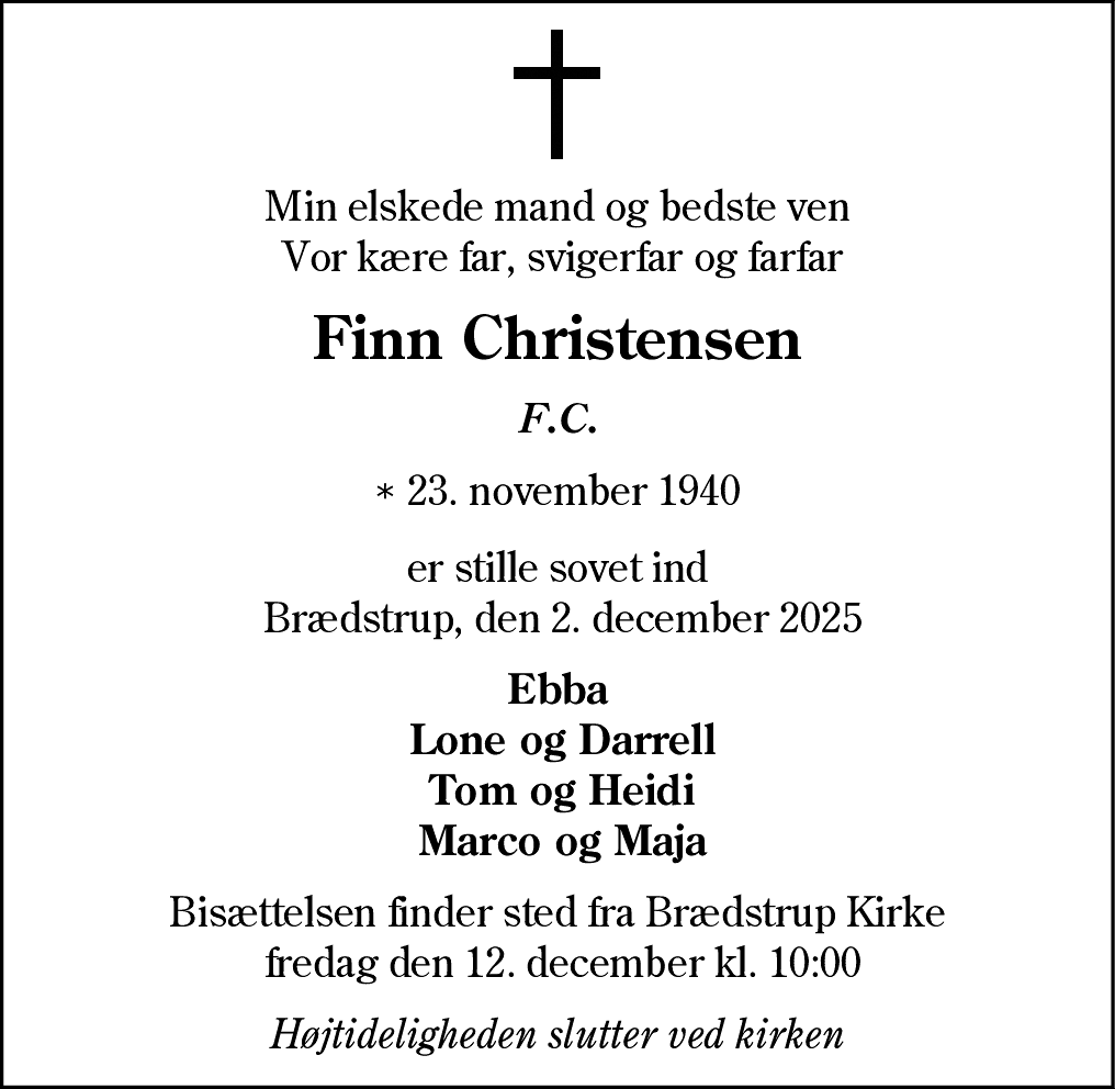 Dødsannonce for Finn Christensen