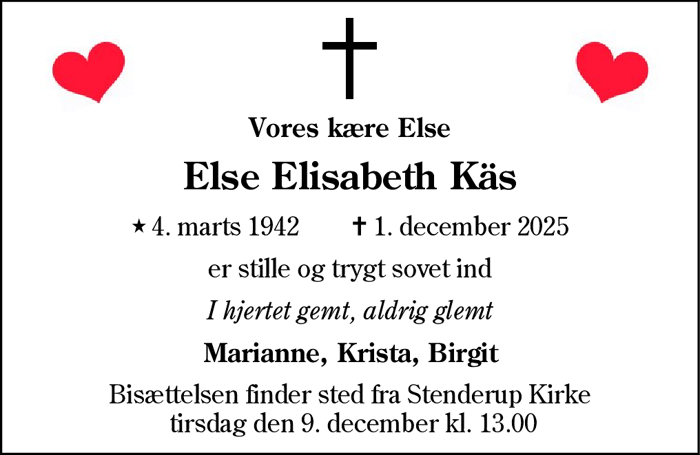 Dødsannonce for Else Elisabeth Käs