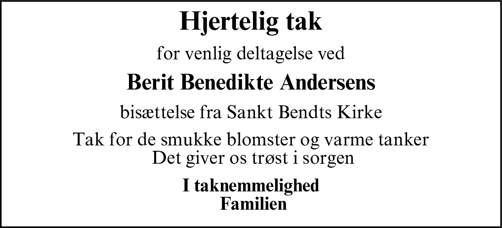 Dødsannonce for Berit Benedikte Andersen