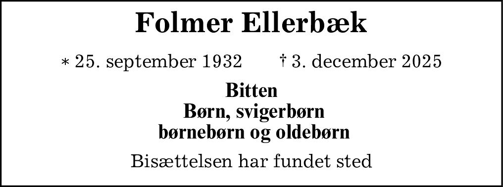 Dødsannonce for Folmer Ellerbæk