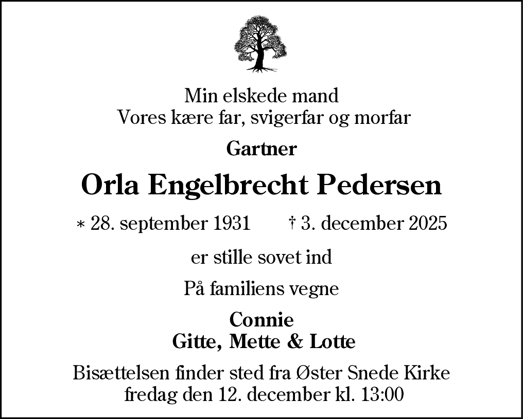 Dødsannonce for Orla Engelbrecht Pedersen