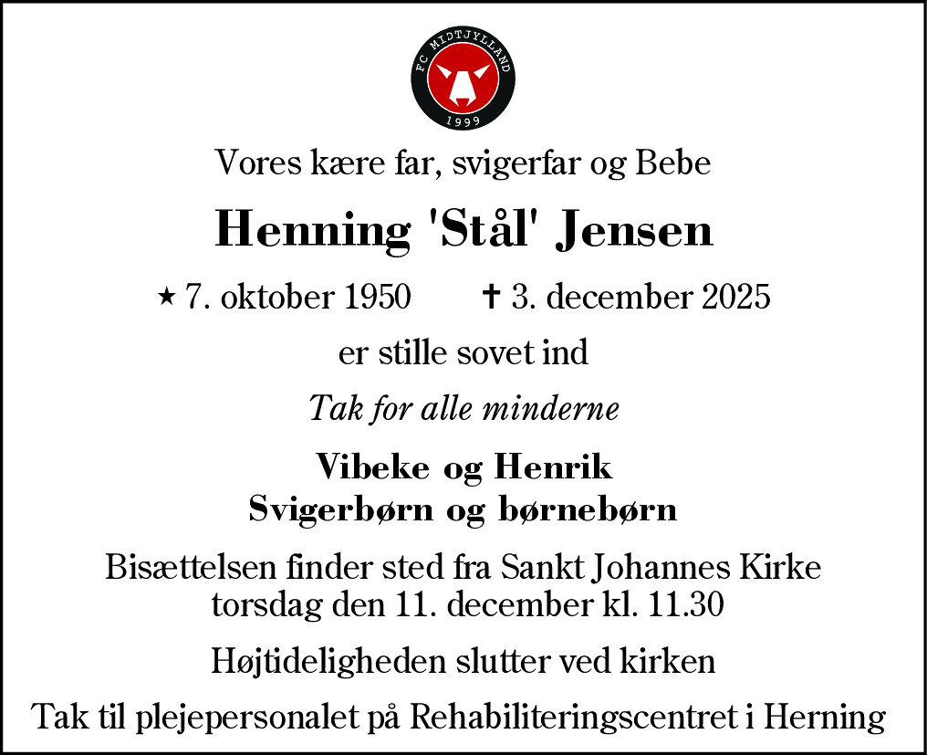 Dødsannonce for Henning Jensen