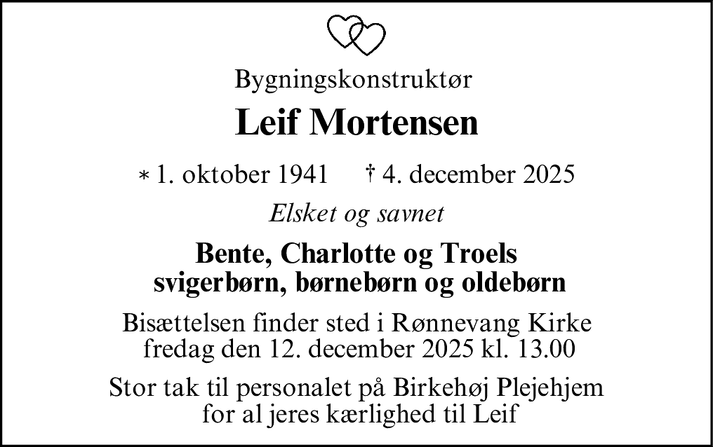 Dødsannonce for Leif Mortensen
