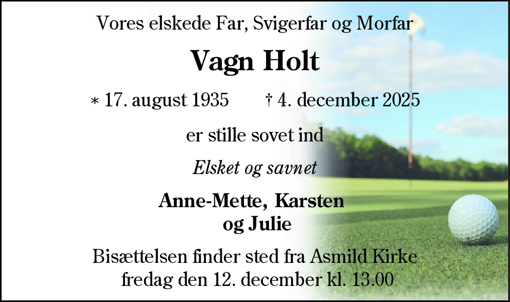 Dødsannonce for Vagn Holt