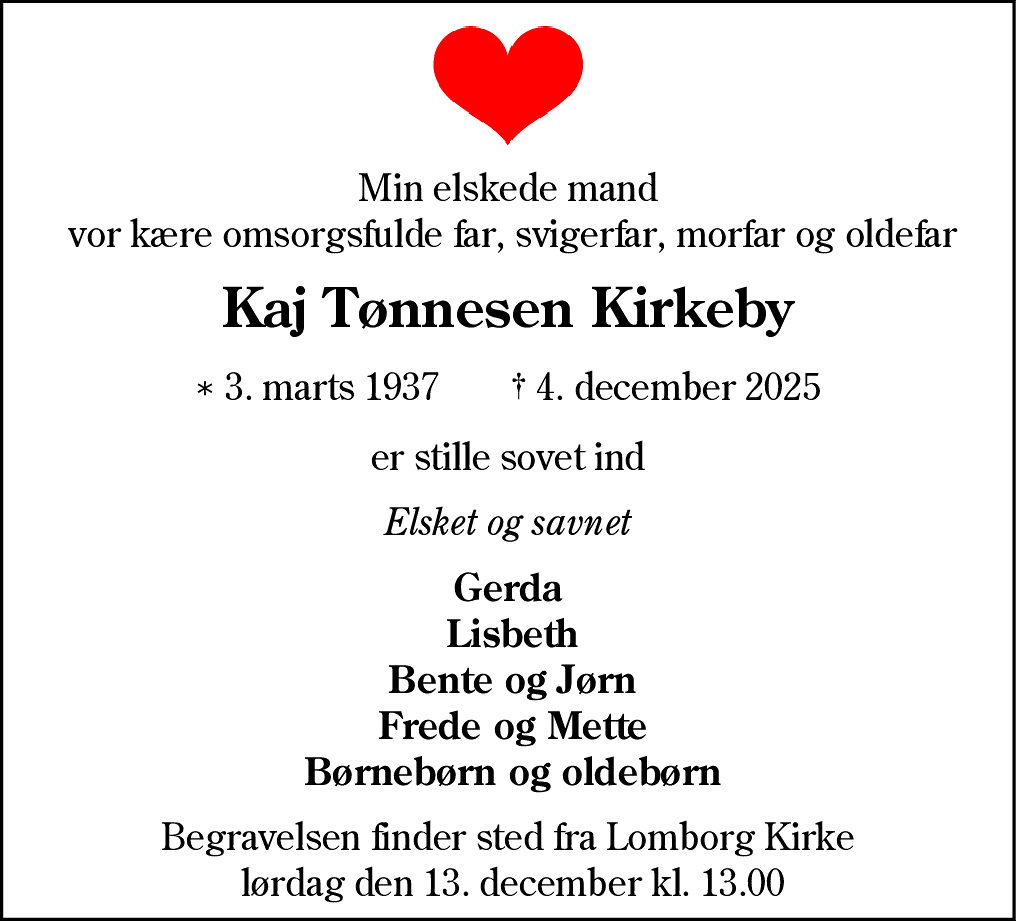 Dødsannonce for Kaj Tønnesen Kirkeby