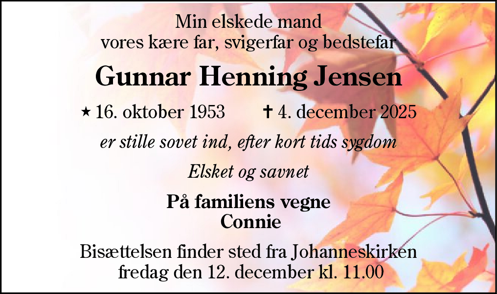 Dødsannonce for Gunnar Henning Jensen