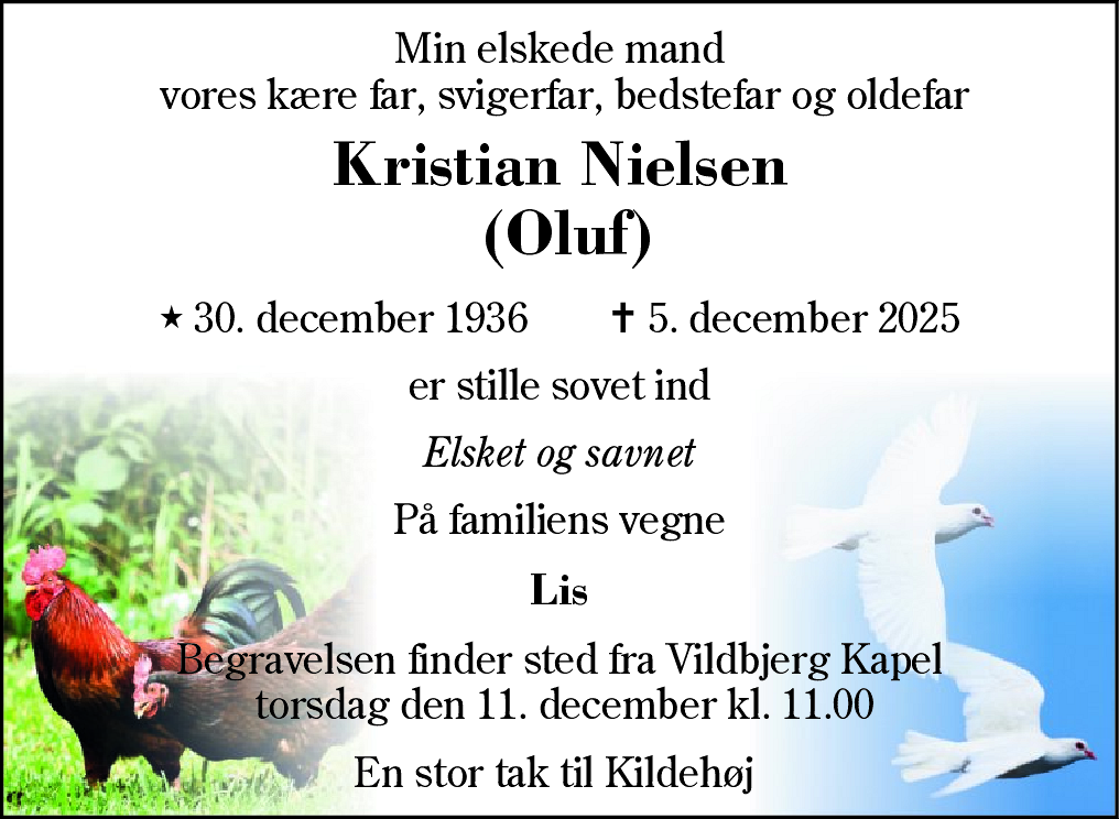Dødsannonce for Kristian Nielsen