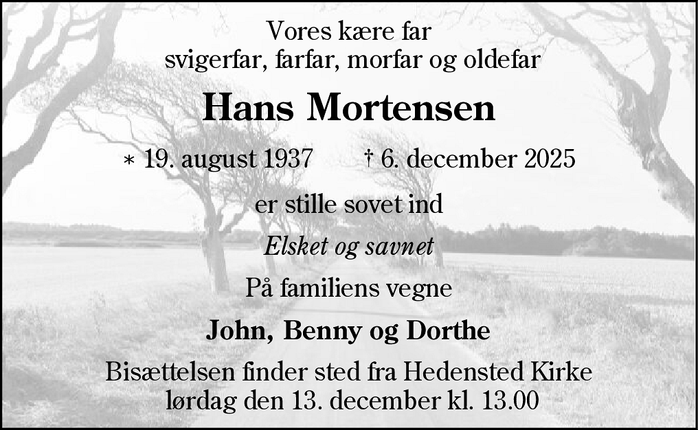 Dødsannonce for Hans Mortensen