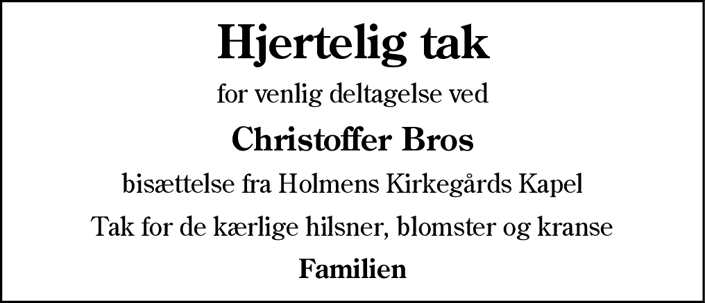 Dødsannonce for Christian Christoffer Christoffersen Bro
