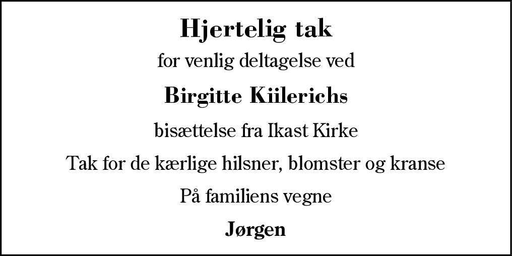 Dødsannonce for Birgitte Kiilerich
