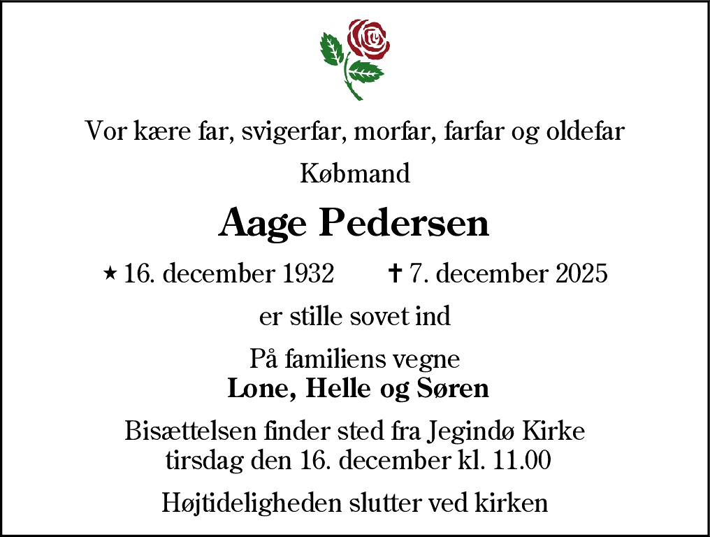 Dødsannonce for Aage Pedersen