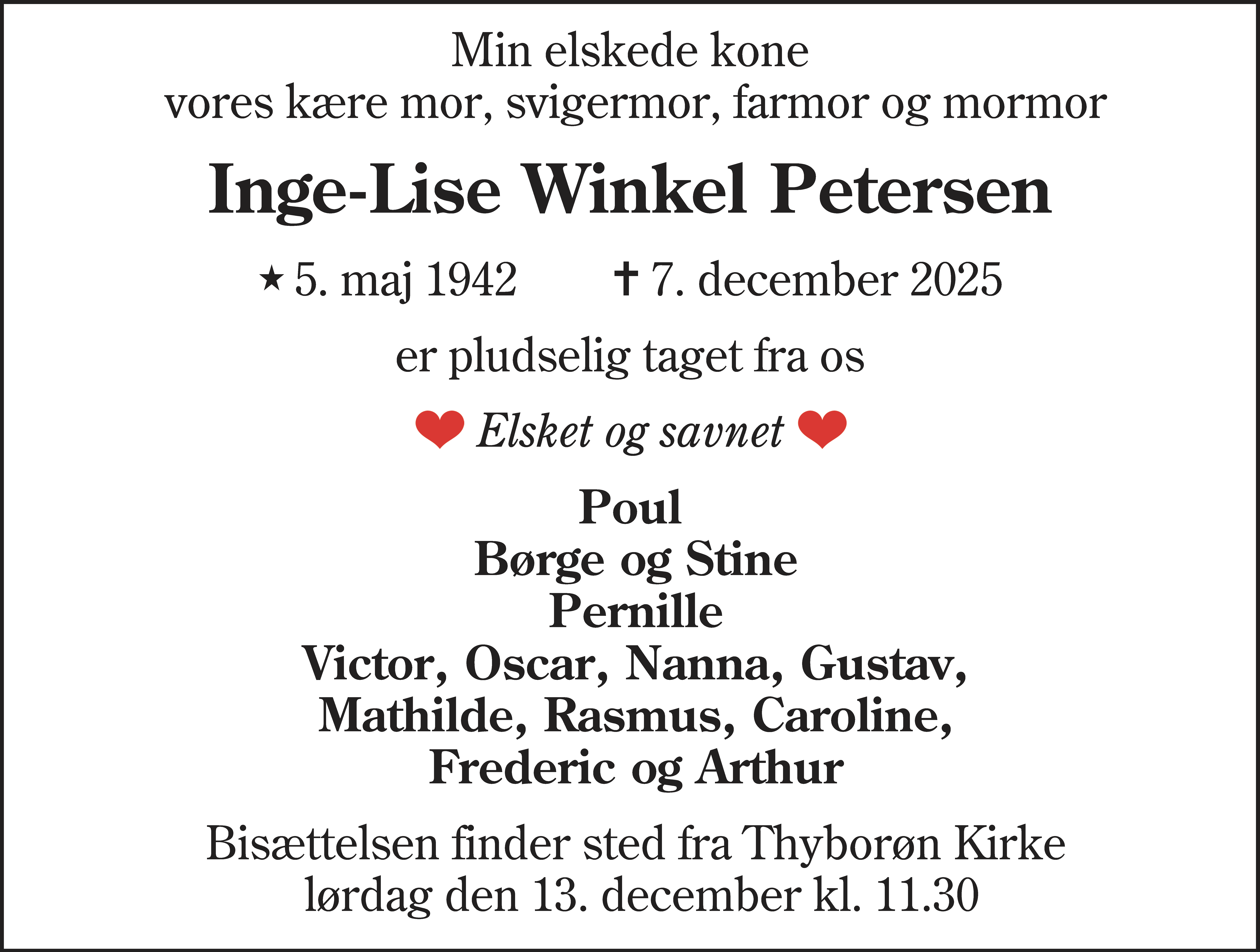Dødsannonce for Inge-Lise Winkel Petersen