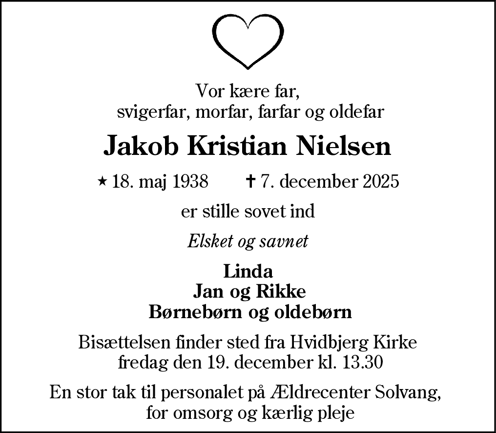 Dødsannonce for Jakob Kristian Nielsen