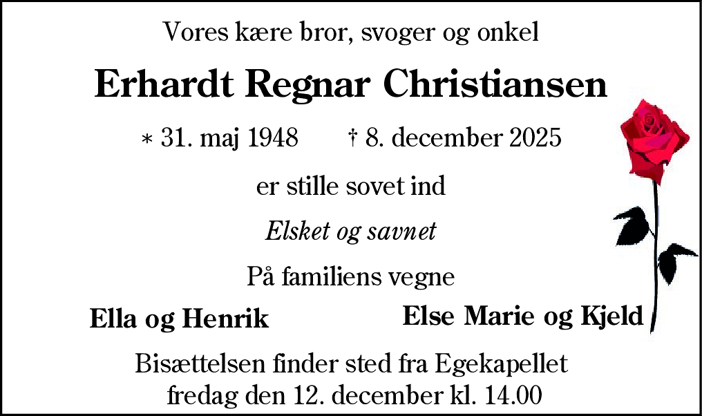 Dødsannonce for Erhardt Regnar Christiansen