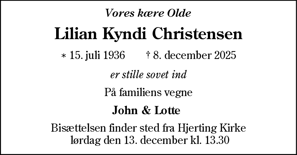 Dødsannonce for Lilian Kyndi Christensen