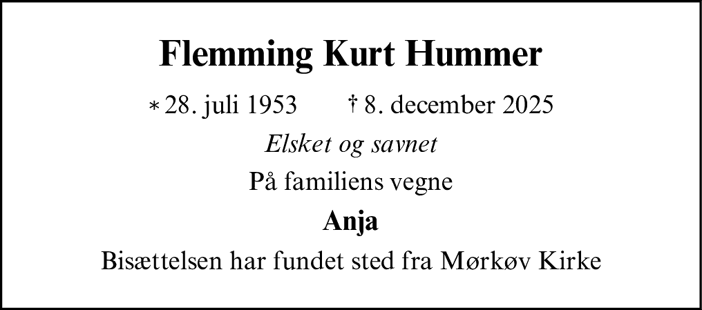 Dødsannonce for Flemming Kurt Hummer