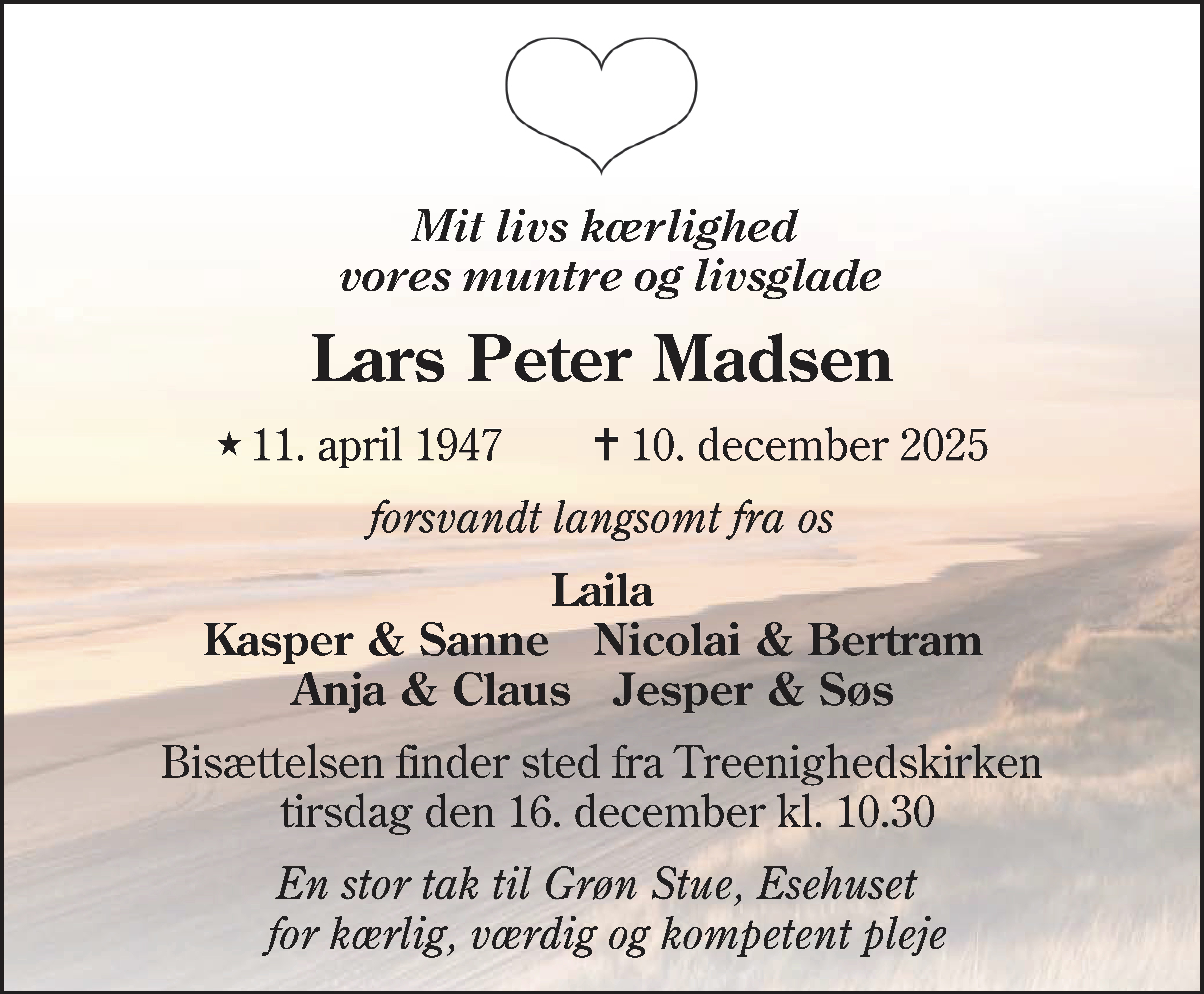 Dødsannonce for Lars Peter Madsen