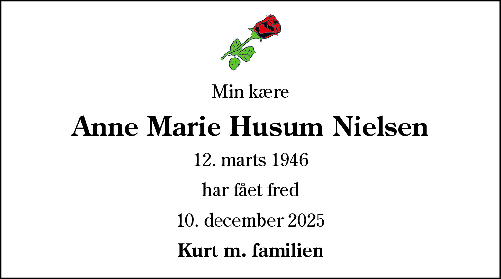 Dødsannonce for Anne Marie Husum Nielsen