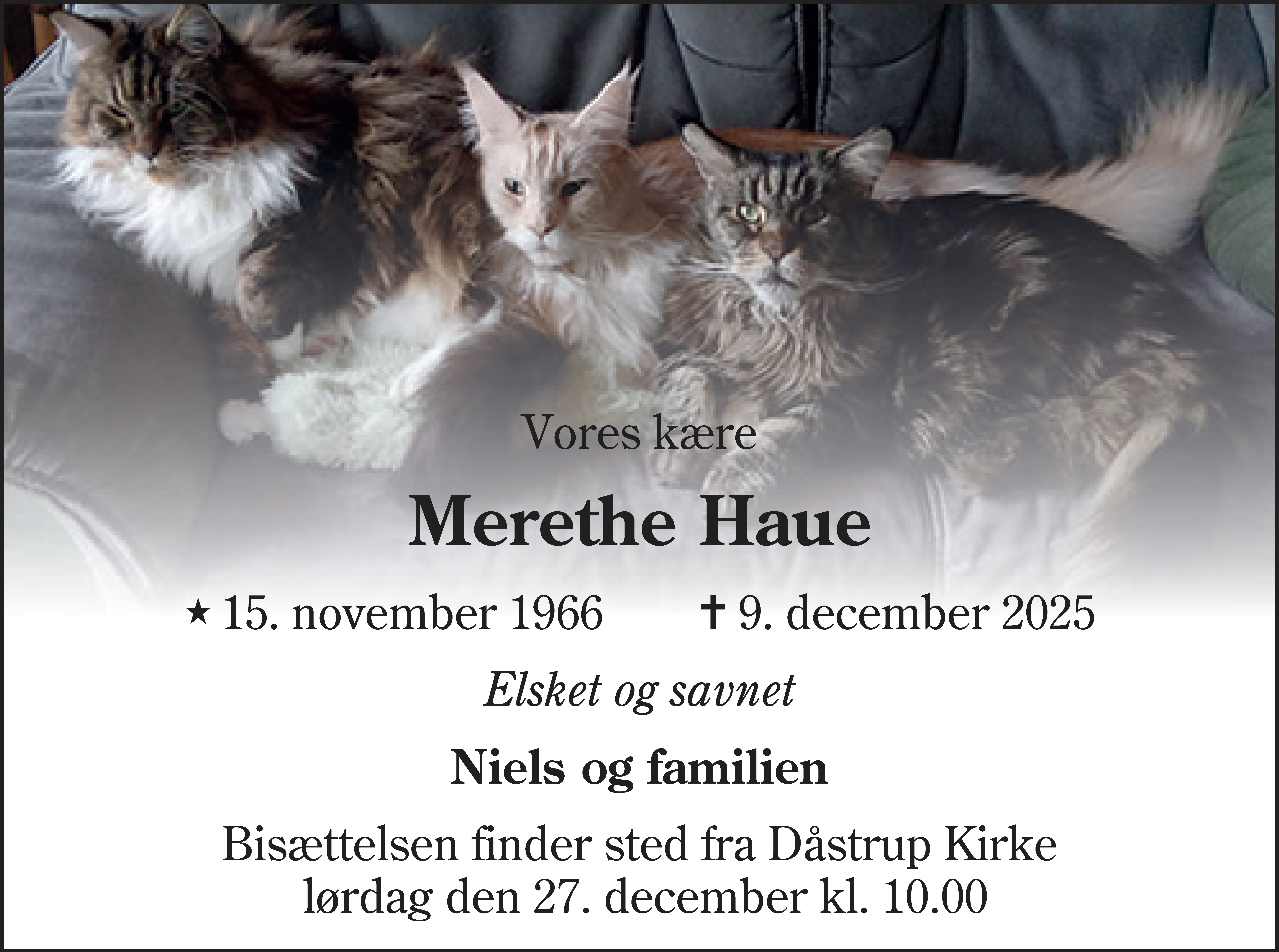 Dødsannonce for Merethe Haue