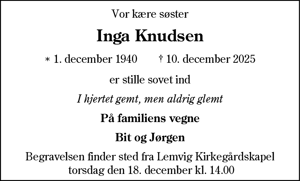 Dødsannonce for Inga Knudsen