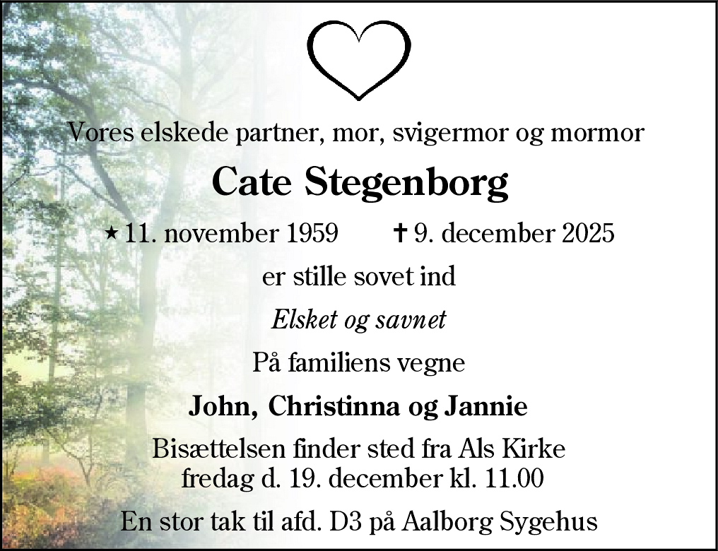Dødsannonce for Cate Stegenborg