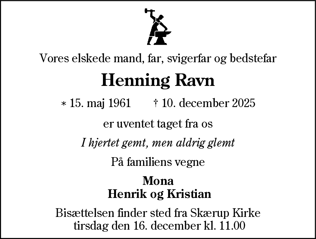 Dødsannonce for Henning Ravn