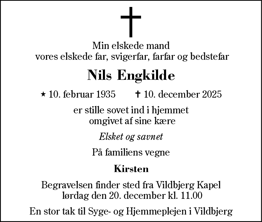Dødsannonce for Nils Engkilde